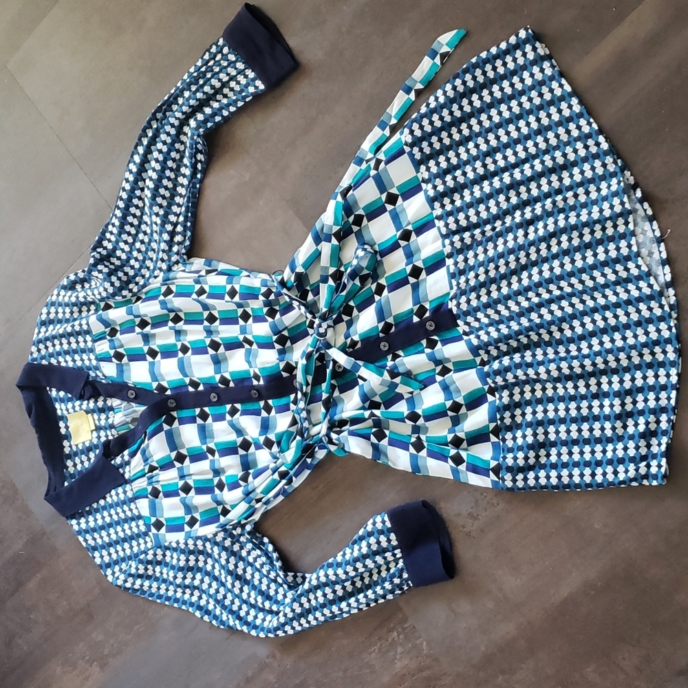 MAEVE Anthropologie Geometric print dress Blue, White, & Black Size 8 EUC